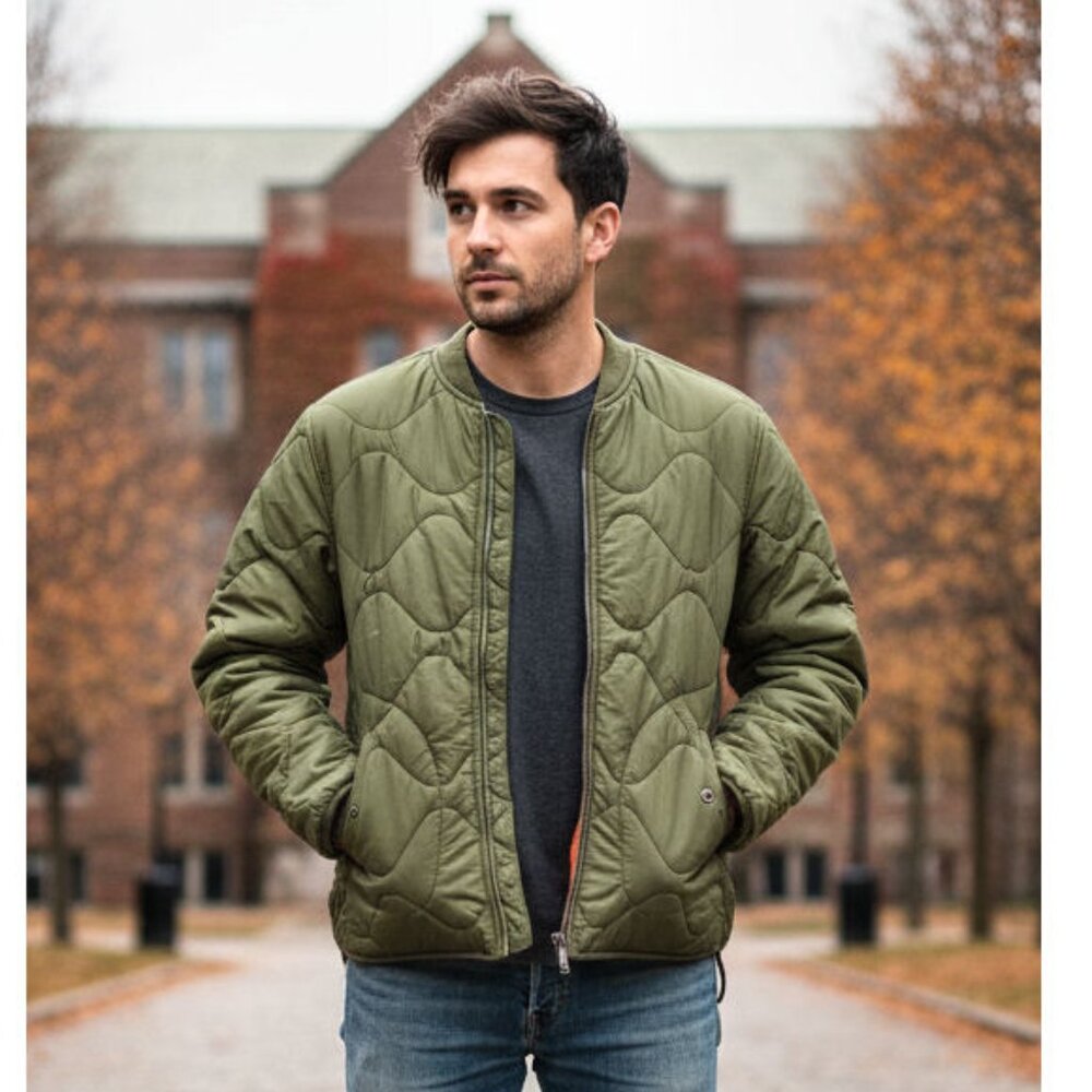 Ovadia & Sons Yardon Reversible Quilted Jacket, Olive & Orange, Men's Size Small